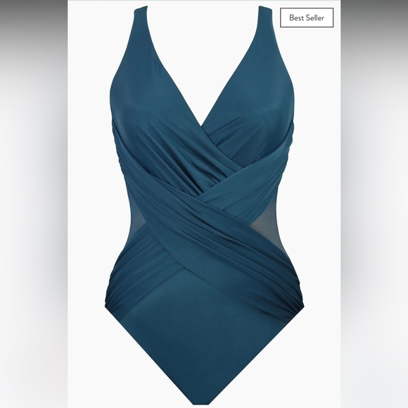 NWOT Miraclesuit Teal Crossover One Piece - Picture 2 of 13